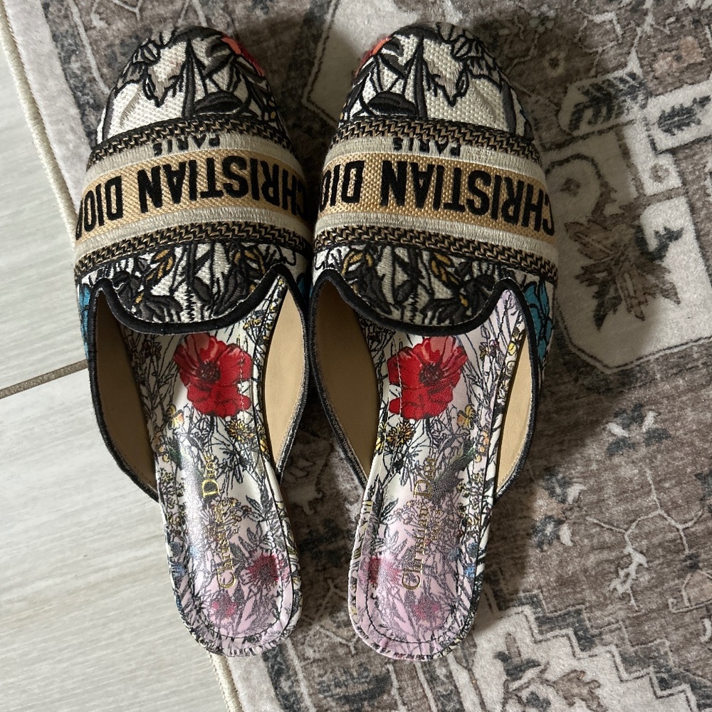 Christian Dior Printed Embroidered Accent Mules IT 40